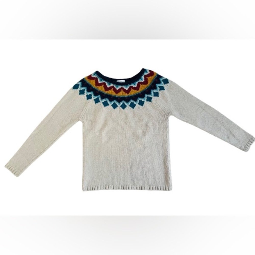 Garnet Hill Fairisle Wool Blend Knit  Long Sleeve Sweater. Size Medium